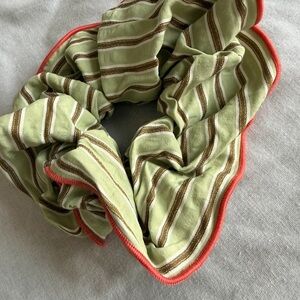 Chic Striped Scarf with Coral Edge